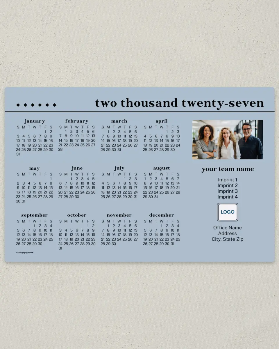This is a 5½" x 8½" Full Magnet Calendar called Serenity Slate printed in full color with a Standard Gloss finish