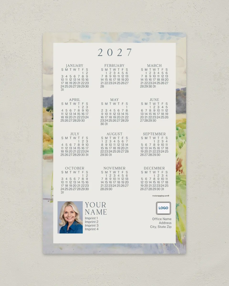 This is a 5½" x 8½" Full Magnet Calendar called Blossom Border printed in full color with a Standard Gloss finish