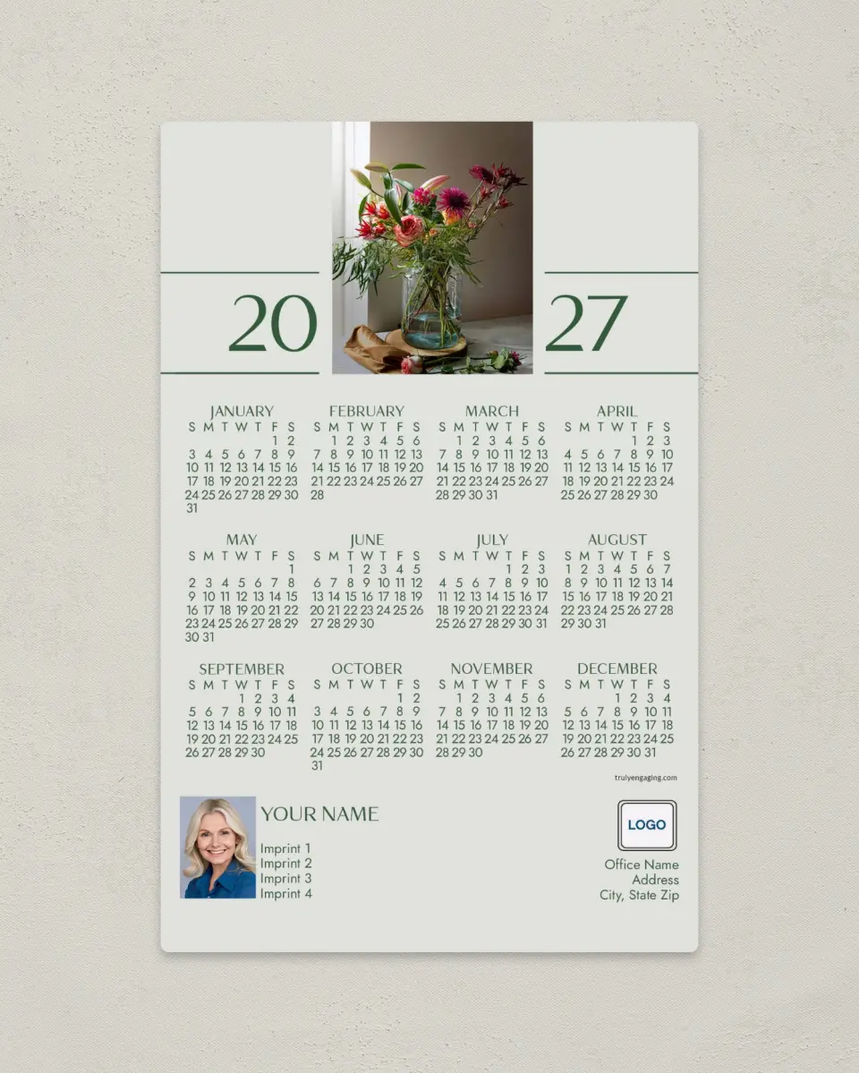 This is a 5½" x 8½" Full Magnet Calendar called Garden Party printed in full color with a Standard Gloss finish