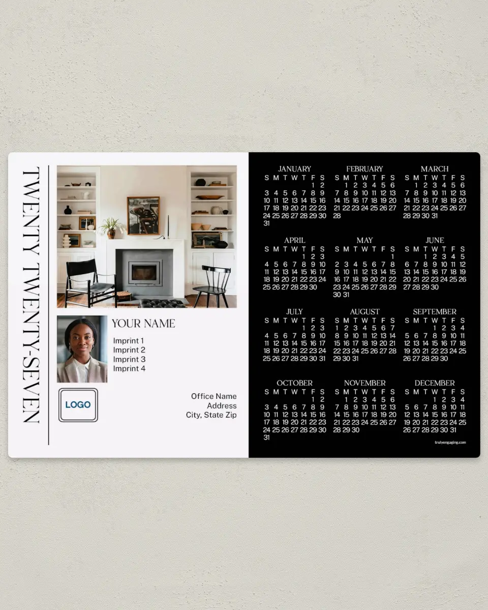 This is a 5½" x 8½" Full Magnet Calendar called Contrast Living printed in full color with a Standard Gloss finish