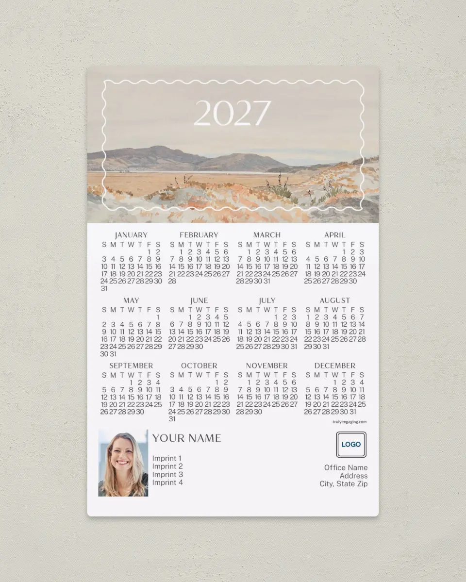 This is a 5½" x 8½" Full Magnet Calendar called Desert Sands printed in full color with a Standard Gloss finish