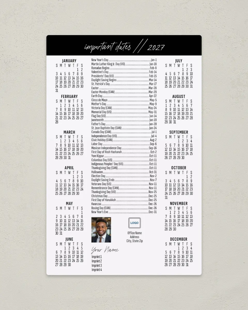 This is a 5½" x 8½" Full Magnet Calendar called Key Dates printed in full color with a Standard Gloss finish