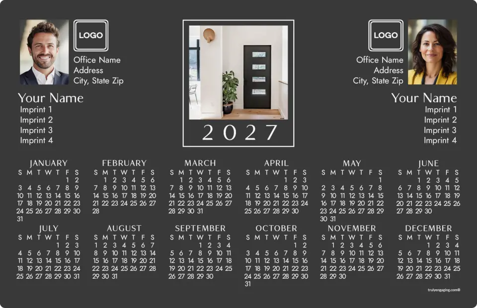This is a 5½" x 8½" Full Magnet Calendar called Home Fronts printed in full color with Gold foil and a Soft Touch finish