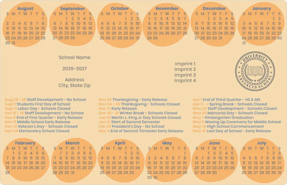 This is a 5½" x 8½" School Calendar Magnet called Bright Year Ahead printed in full color