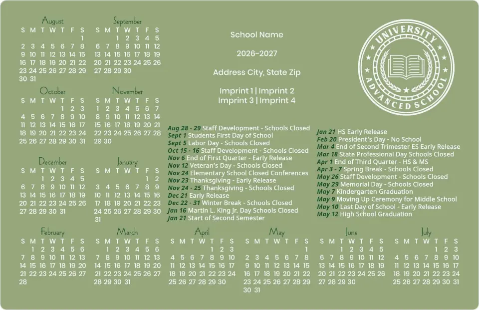 This is a 5½" x 8½" School Calendar Magnet called Clean Classroom printed in full color