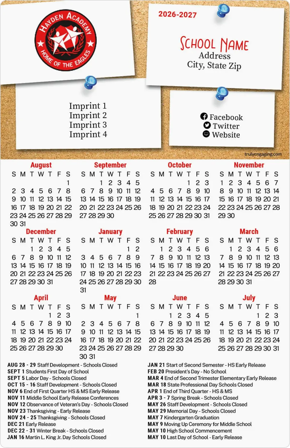 This is a 5½" x 8½" School Calendar Magnet called Cork It Up printed in full color