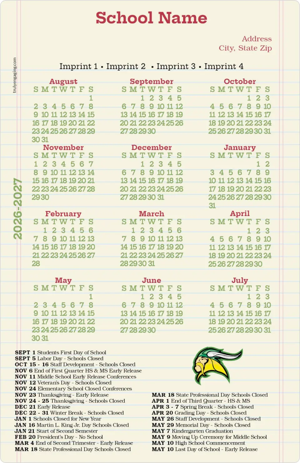 This is a 5½" x 8½" School Calendar Magnet called The Paper Planner printed in full color