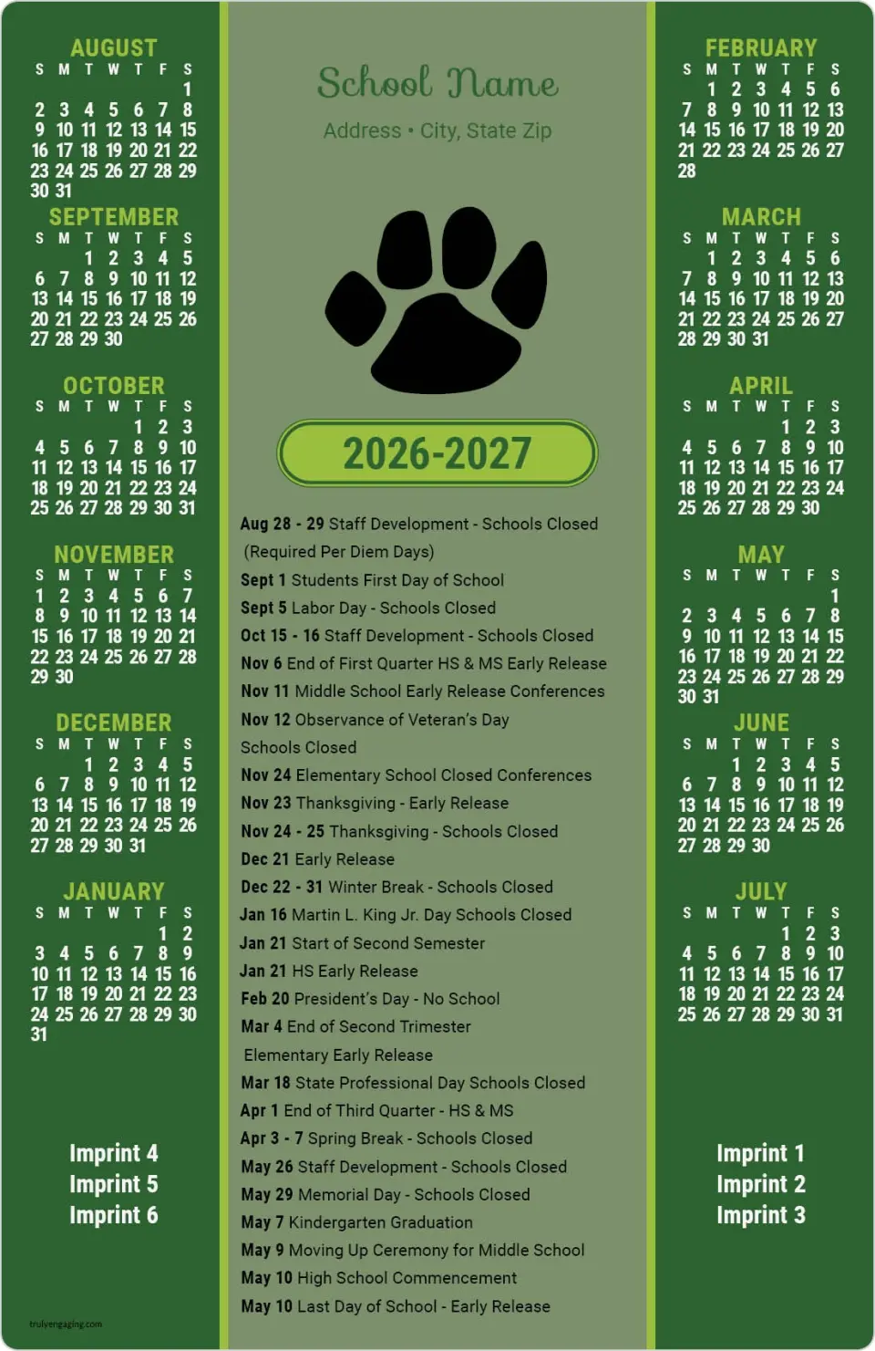 This is a 5½" x 8½" School Calendar Magnet called Brain Boost printed in full color