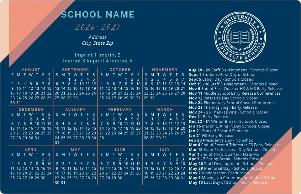 This is a 5½" x 8½" School Calendar Magnet called Curriculum Countdown printed in full color