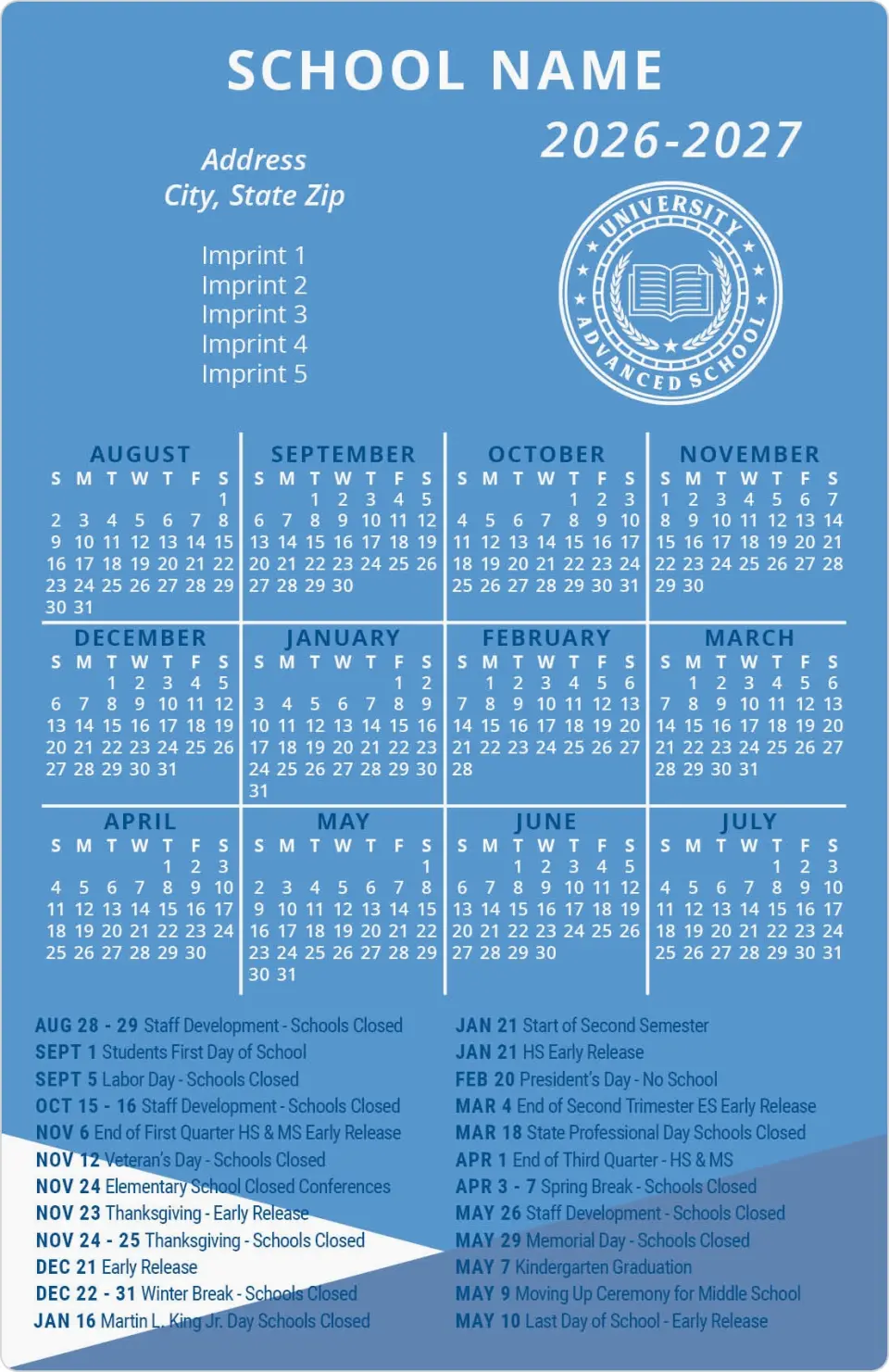 This is a 5½" x 8½" School Calendar Magnet called Scholarly Success printed in full color