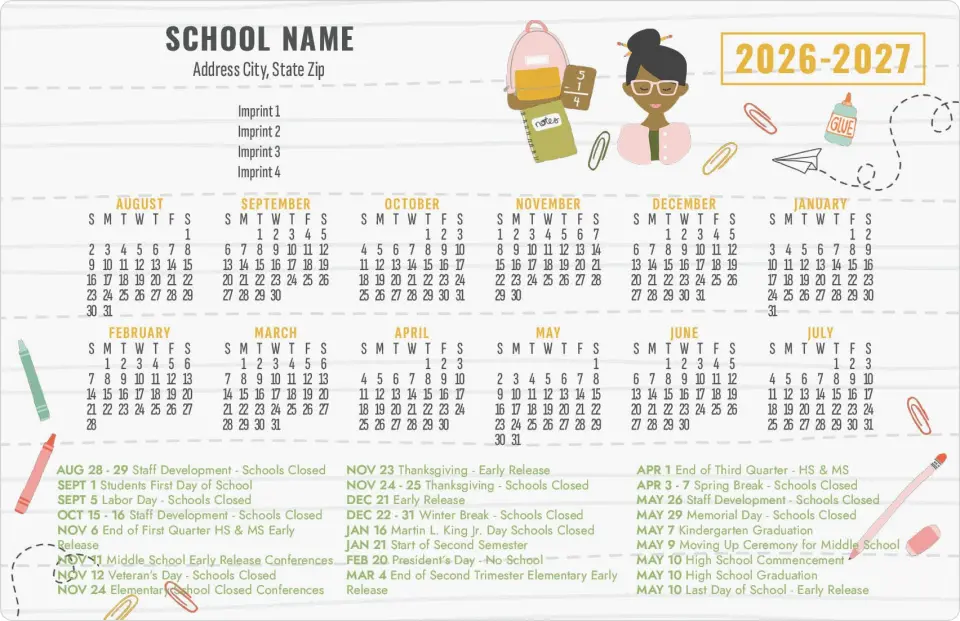 This is a 5½" x 8½" School Calendar Magnet called A+ Agenda printed in full color