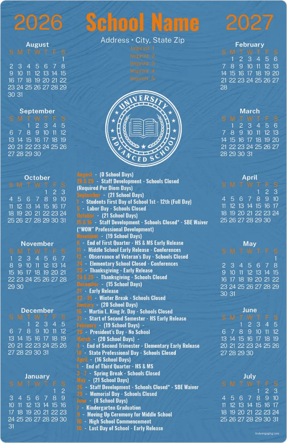 This is a 5½" x 8½" School Calendar Magnet called Principal's Plan printed in full color
