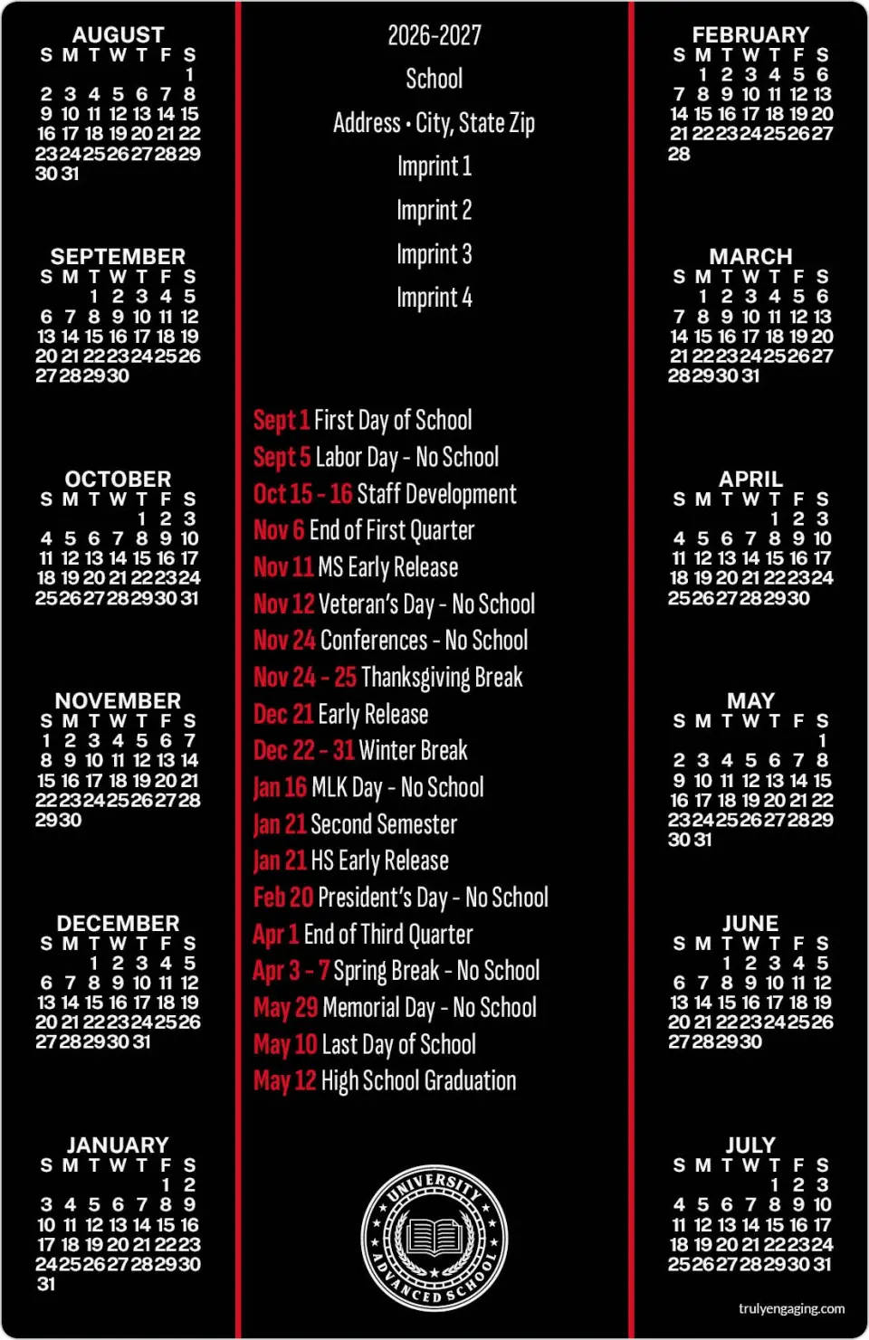 This is a 5½" x 8½" School Calendar Magnet called Study Hall printed in full color
