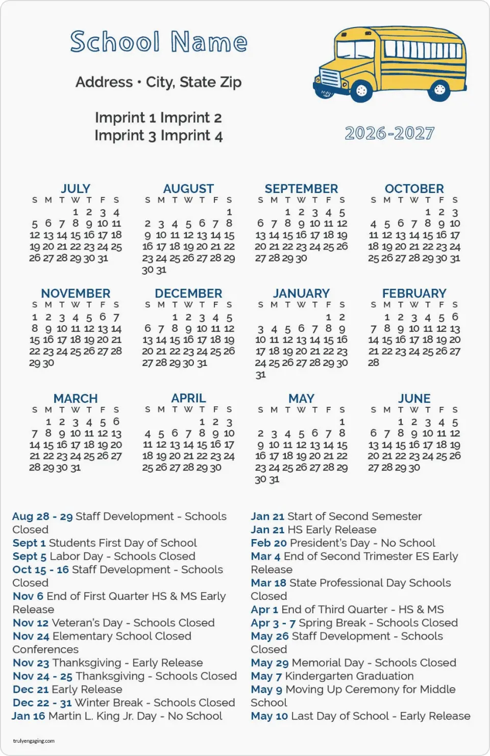 This is a 5½" x 8½" School Calendar Magnet called Class Act printed in full color