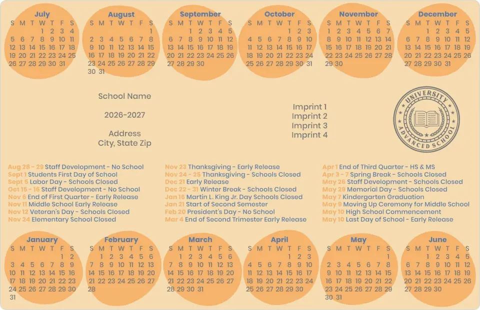 This is a 5½" x 8½" School Calendar Magnet called Bright Year Ahead printed in full color