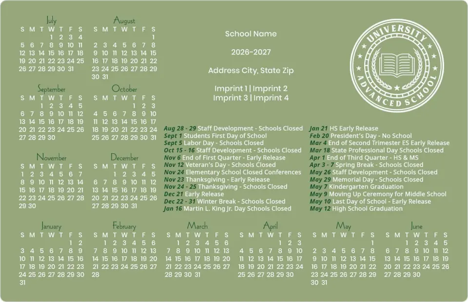 This is a 5½" x 8½" School Calendar Magnet called Clean Classroom printed in full color