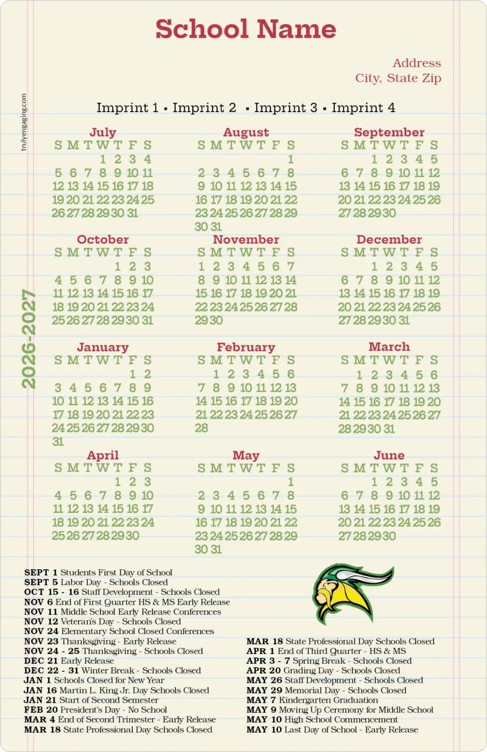 This is a 5½" x 8½" School Calendar Magnet called The Paper Planner printed in full color