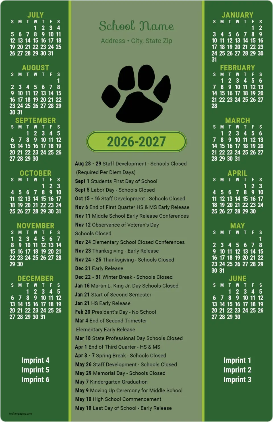 This is a 5½" x 8½" School Calendar Magnet called Brain Boost printed in full color
