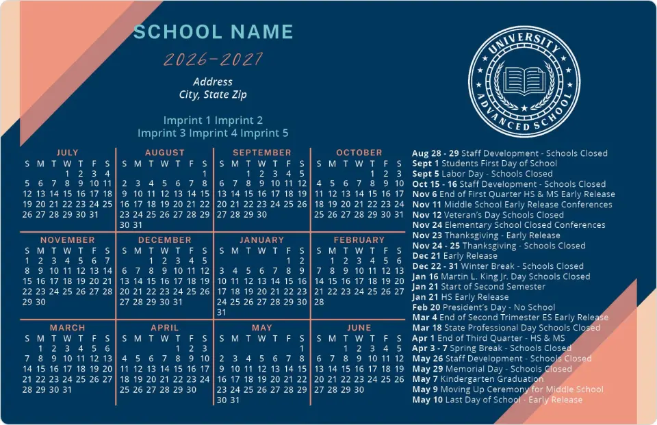 This is a 5½" x 8½" School Calendar Magnet called Curriculum Countdown printed in full color