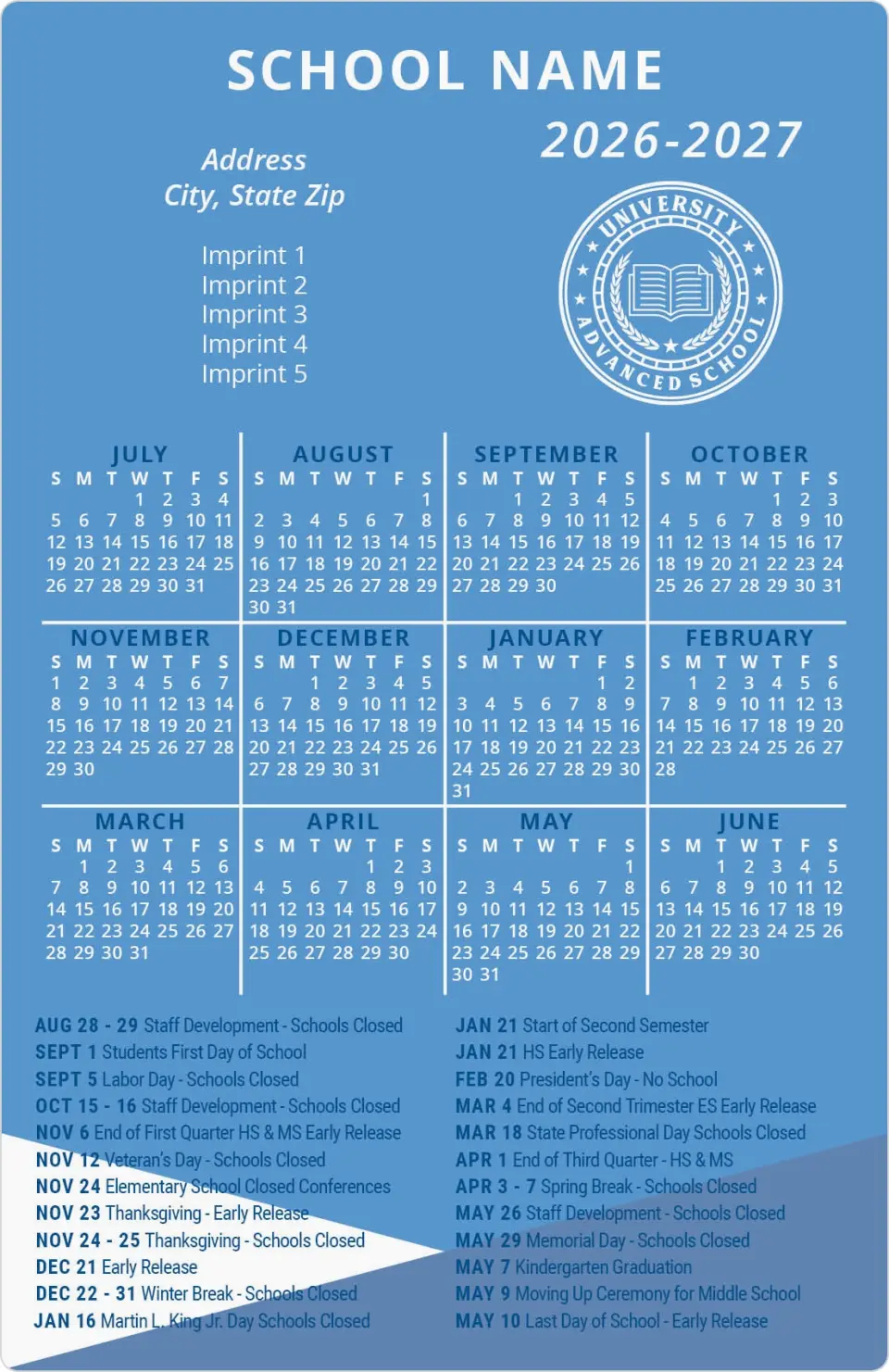 This is a 5½" x 8½" School Calendar Magnet called Scholary Success printed in full color