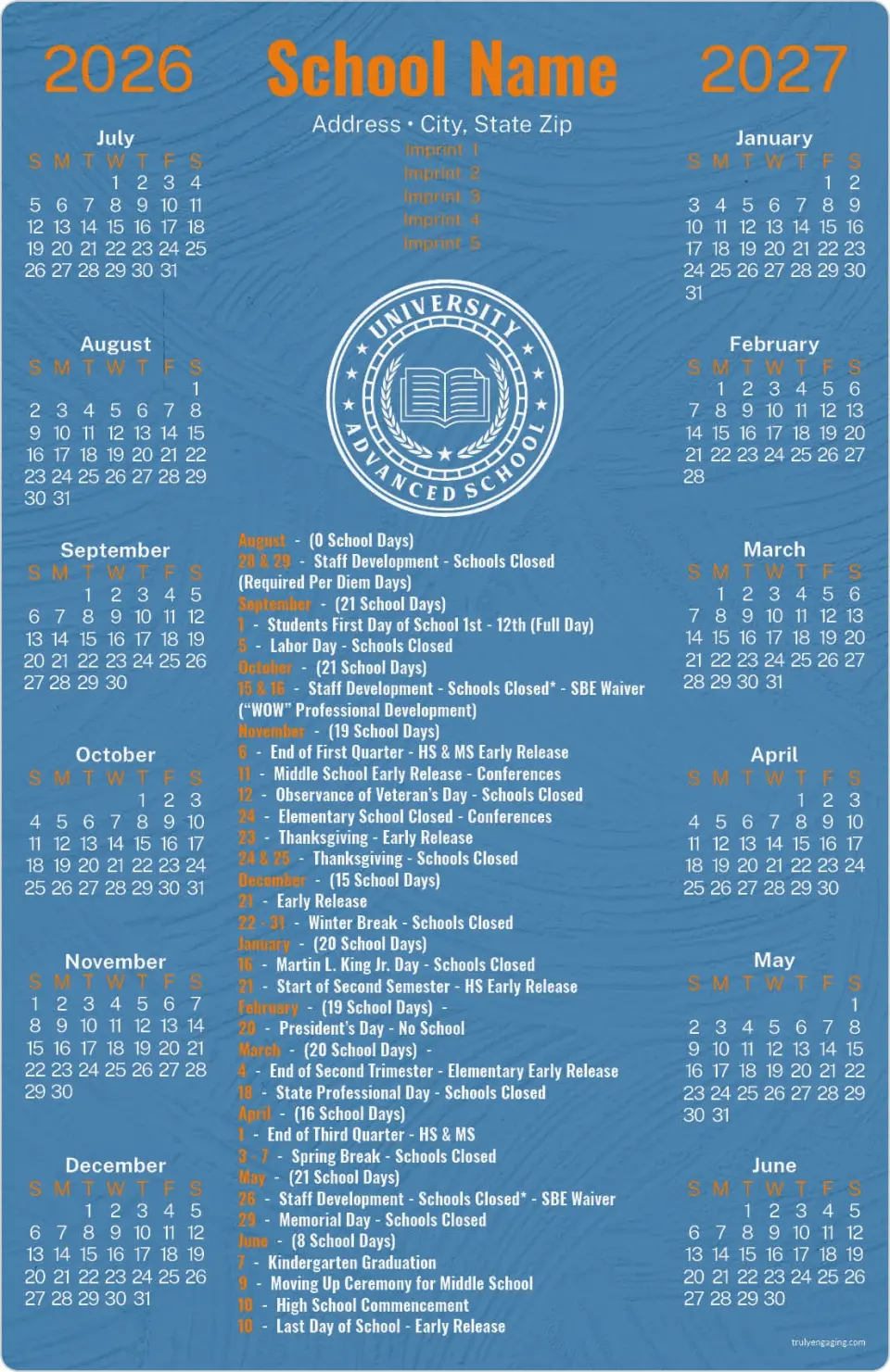 This is a 5½" x 8½" School Calendar Magnet called Principal's Plan printed in full color