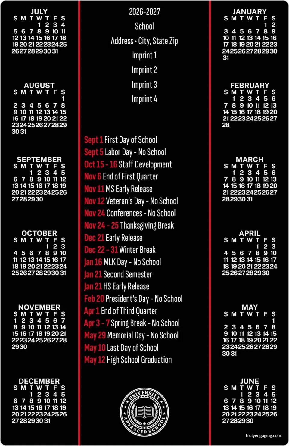 This is a 5½" x 8½" School Calendar Magnet called Study Hall printed in full color