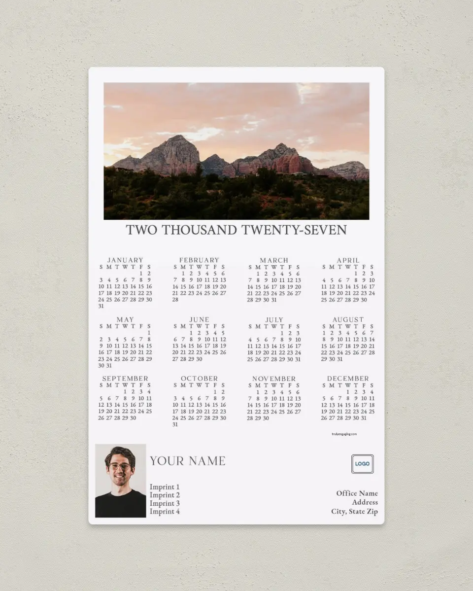 This is a 5½" x 8½" Full Magnet Calendar called Climbing Higher printed in full color with a Standard Gloss finish