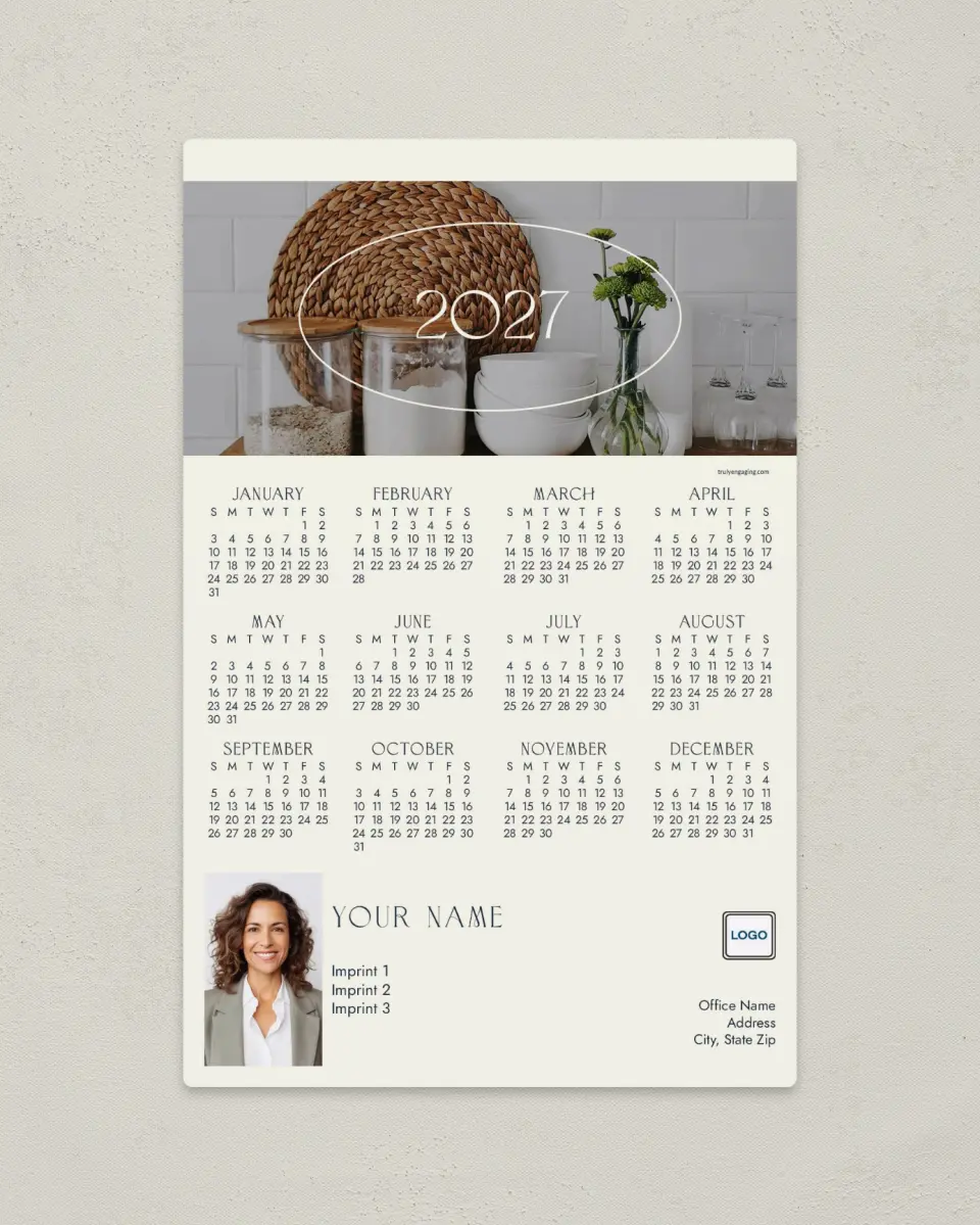 This is a 5½" x 8½" Full Magnet Calendar called Nest & Nurture printed in full color with a Standard Gloss finish