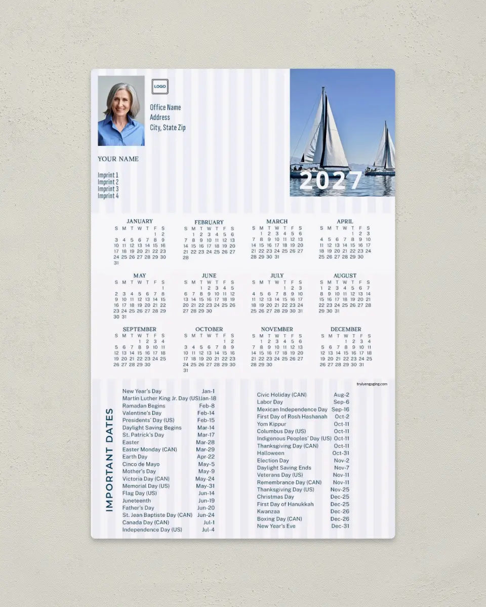 This is a 5½" x 8½" Full Magnet Calendar called Nautical Voyage printed in full color with a Standard Gloss finish
