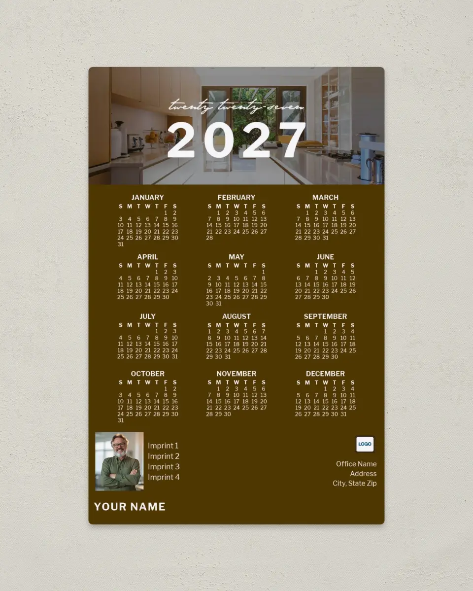 This is a 5½" x 8½" Full Magnet Calendar called Modern Umber printed in full color with a Standard Gloss finish