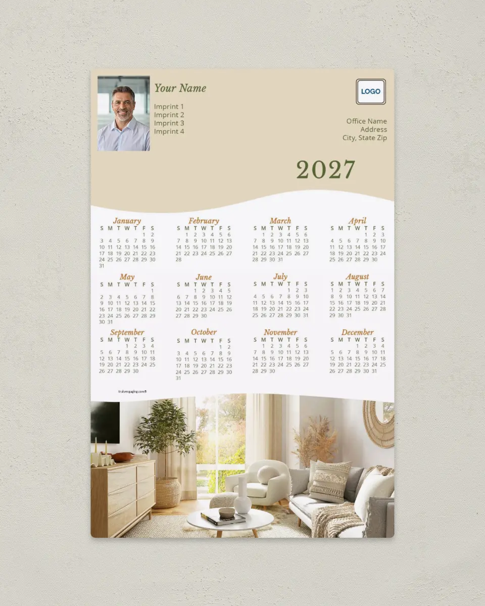 This is a 5½" x 8½" Full Magnet Calendar called Boho Wave printed in full color with a Standard Gloss finish