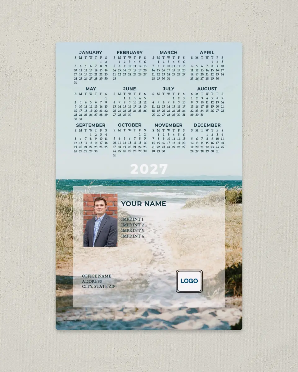 This is a 5½" x 8½" Full Magnet Calendar called Sand Dunes printed in full color with a Standard Gloss finish