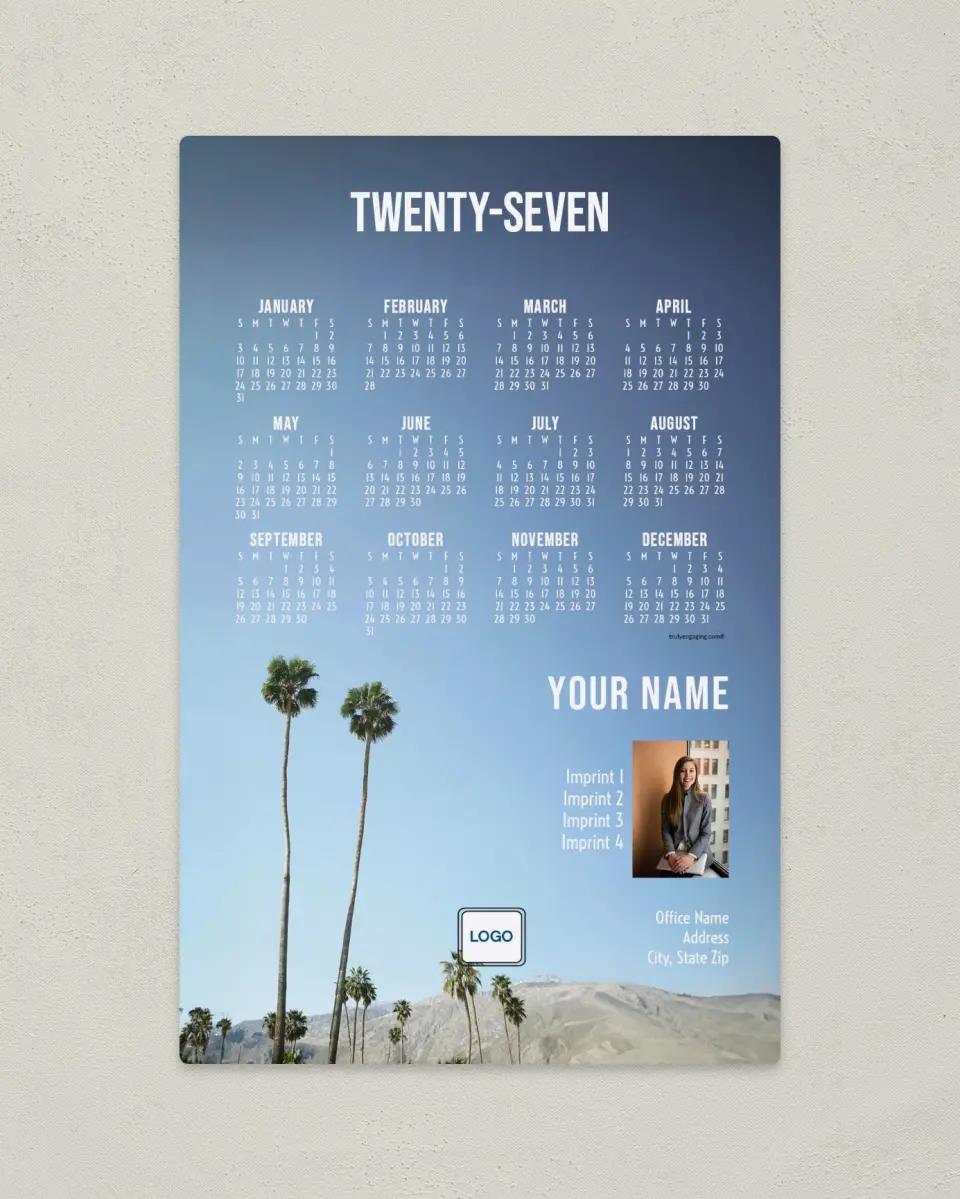 This is a 5½" x 8½" Full Magnet Calendar called Desert Trees printed in full color with a Standard Gloss finish