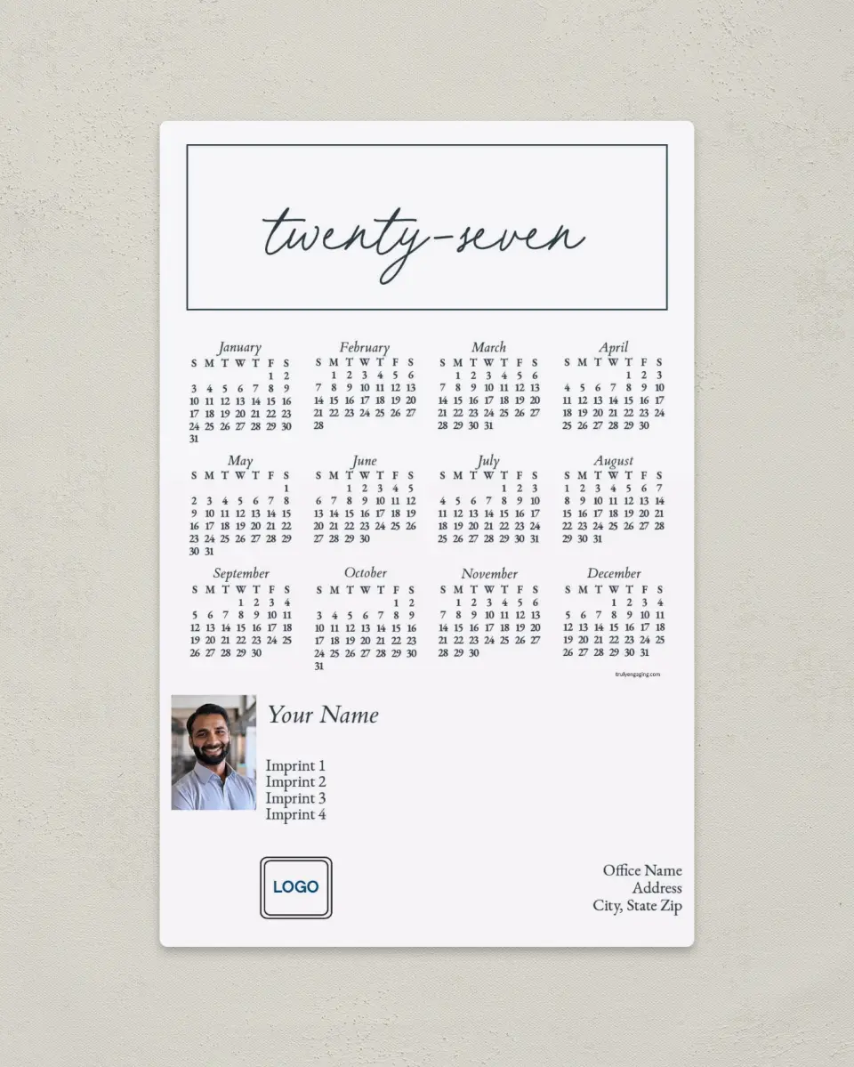 This is a 5½" x 8½" Full Magnet Calendar called Simple Years printed in full color with a Standard Gloss finish