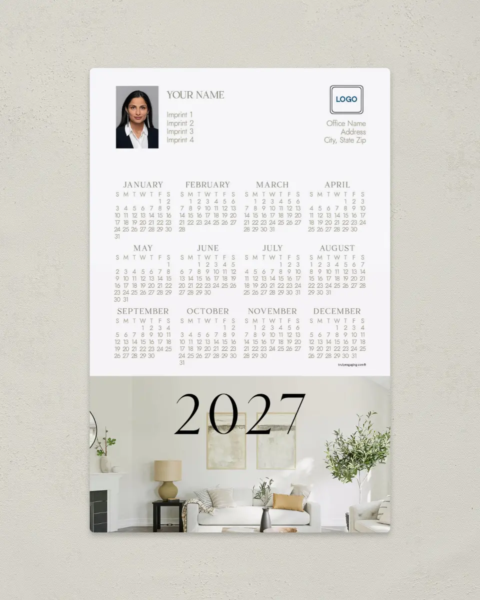 This is a 5½" x 8½" Full Magnet Calendar called Modern Living printed in full color with a Standard Gloss finish