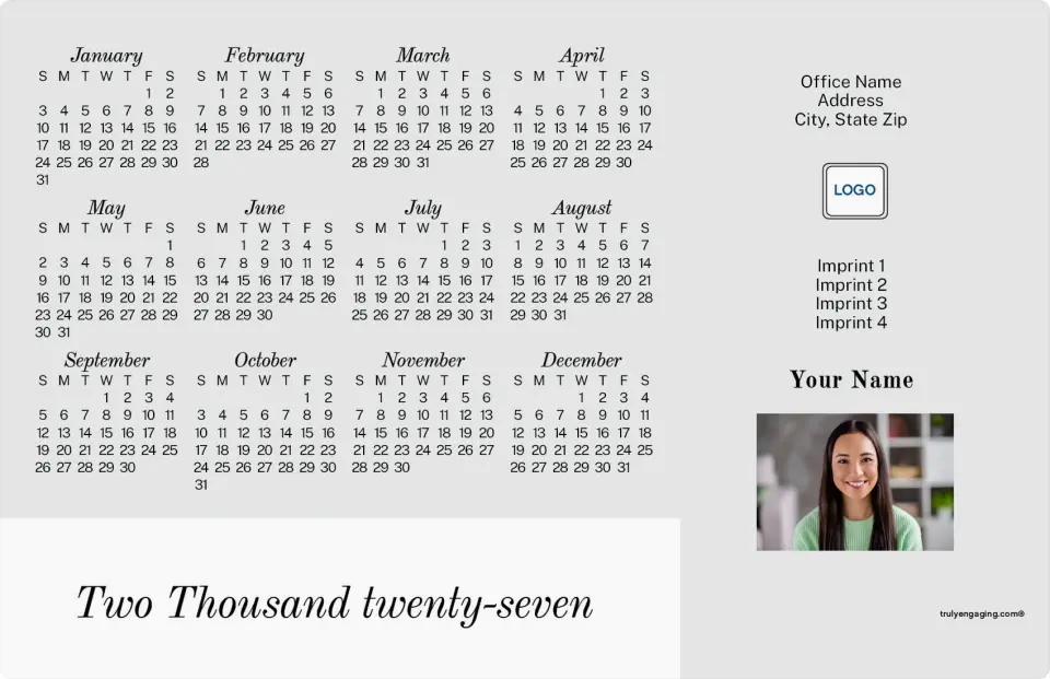 This is a 5½" x 8½" Full Magnet Calendar called Pure Bliss printed in full color with Rose Gold foil and a Soft Touch finish