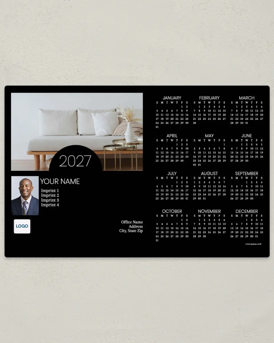 This is a 5½" x 8½" Full Magnet Calendar called Modern Manor printed in full color with a Standard Gloss finish