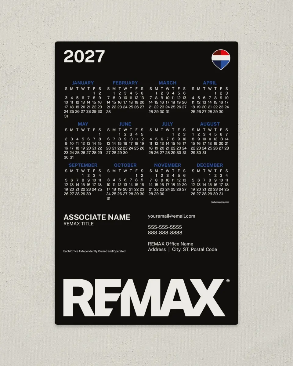 This is a 5½" x 8½" REMAX Calendar called REMAX Bold Contrast printed in full color with a Standard Gloss finish