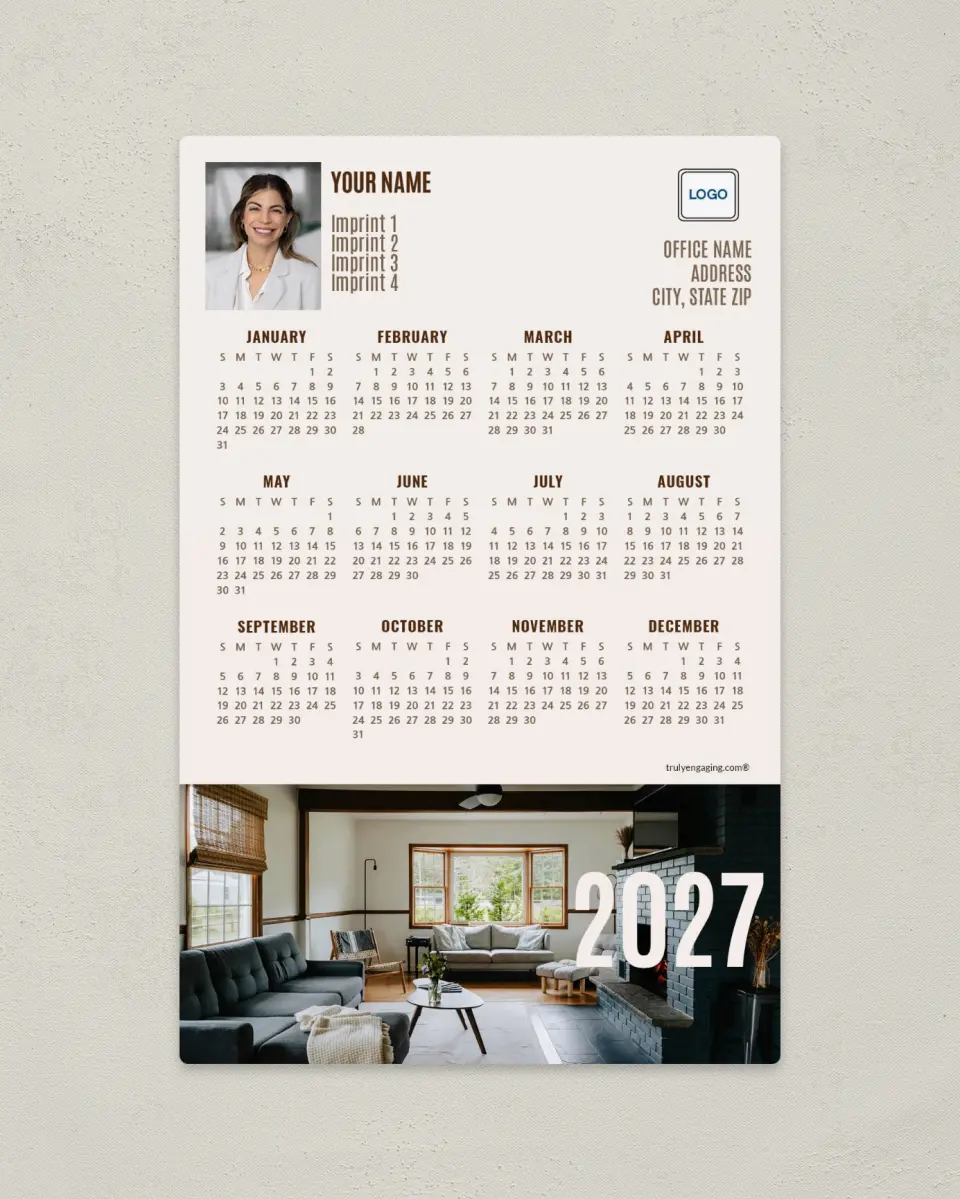This is a 5½" x 8½" Full Magnet Calendar called Moody Interior printed in full color with Gold foil and a Soft Touch finish