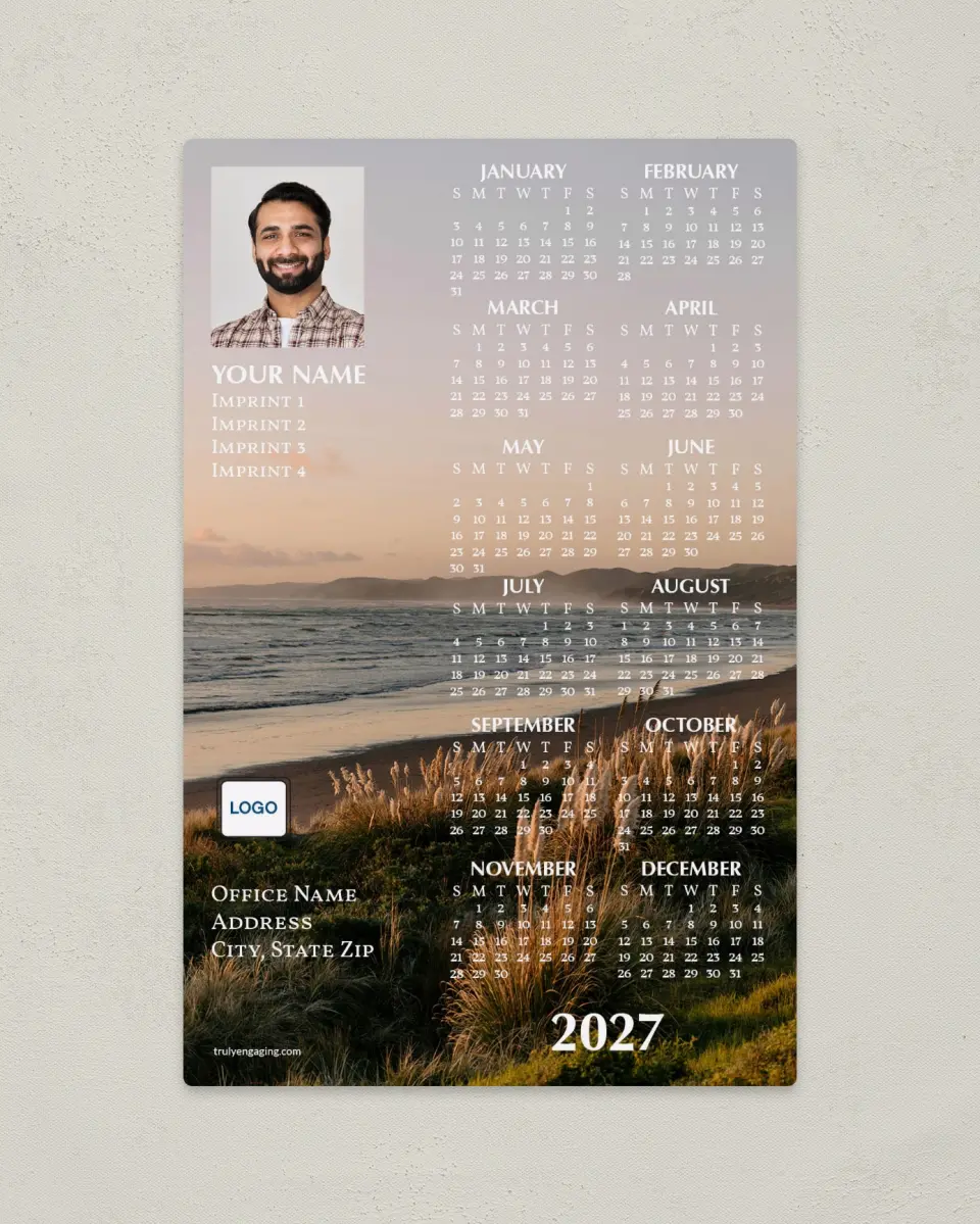 This is a 5½" x 8½" Full Magnet Calendar called Raglan Coastal printed in full color with a Standard Gloss finish