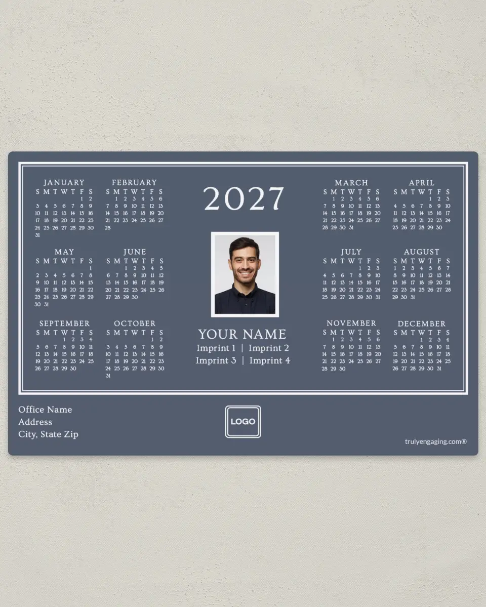 This is a 5½" x 8½" Full Magnet Calendar called Crisp Lines printed in full color with Gold foil and a Soft Touch finish