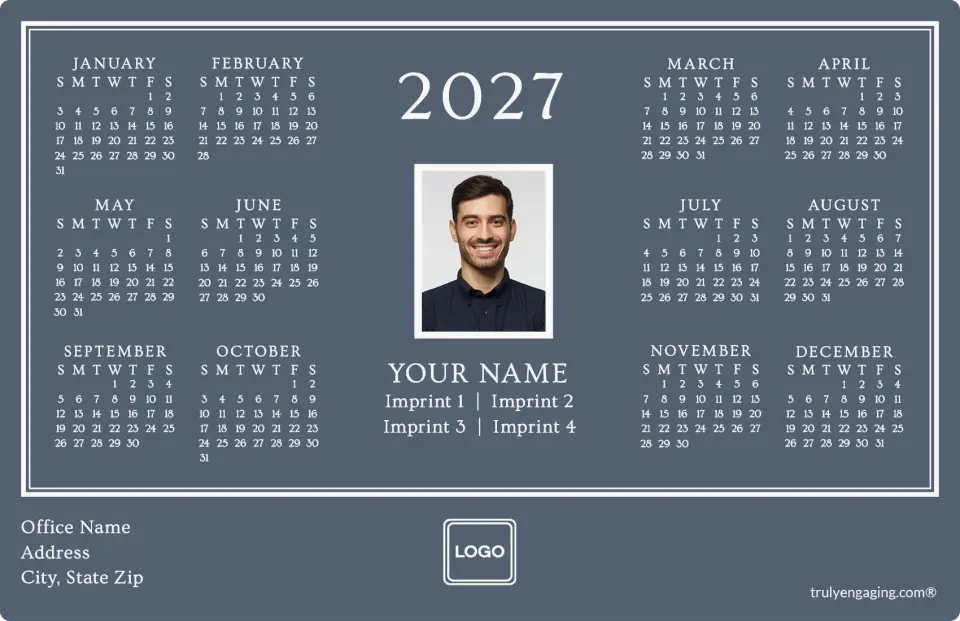 This is a 5½" x 8½" Full Magnet Calendar called Crisp Lines printed in full color with Gold foil and a Soft Touch finish