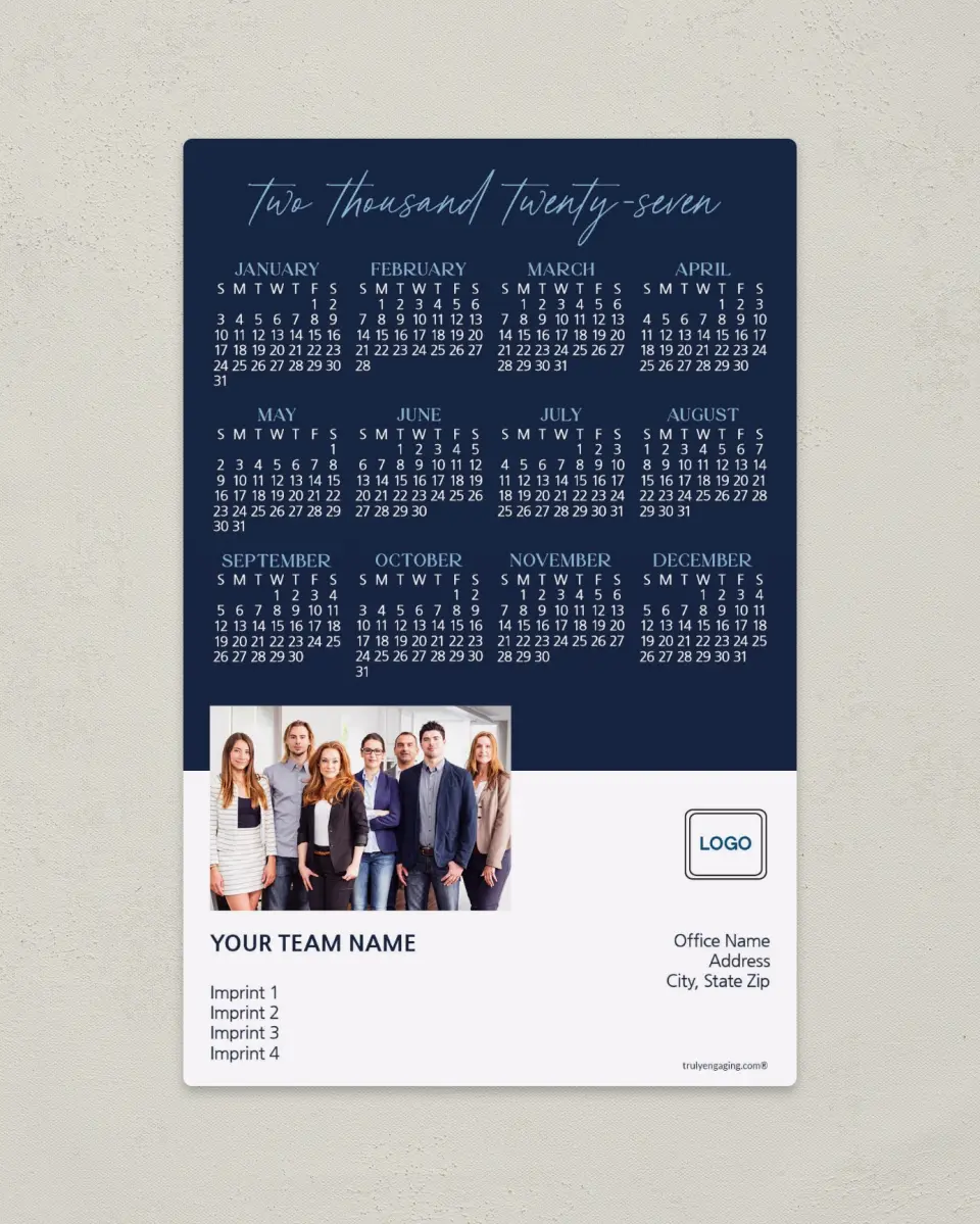 This is a 5½" x 8½" Full Magnet Calendar called Professional Team printed in full color with Gold foil and a Soft Touch finish