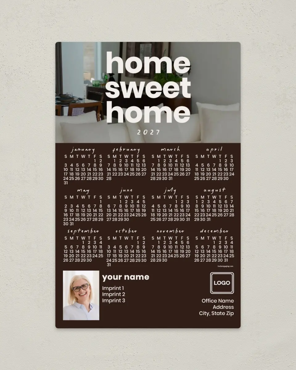 This is a 5½" x 8½" Full Magnet Calendar called Cozy Corner printed in full color with Gold foil and a Soft Touch finish