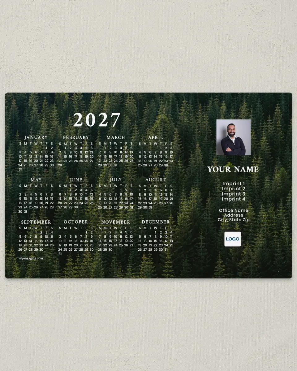 This is a 5½" x 8½" Full Magnet Calendar called Forest Trail printed in full color with a Standard Gloss finish