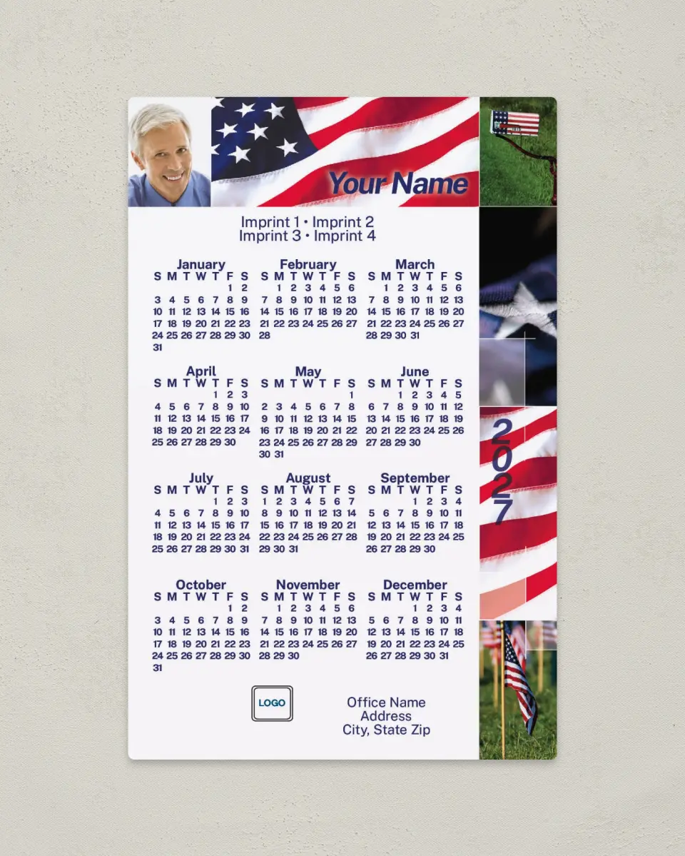 This is a 5½" x 8½" Full Magnet Calendar called Patriotic Mosaic printed in full color with a Standard Gloss finish