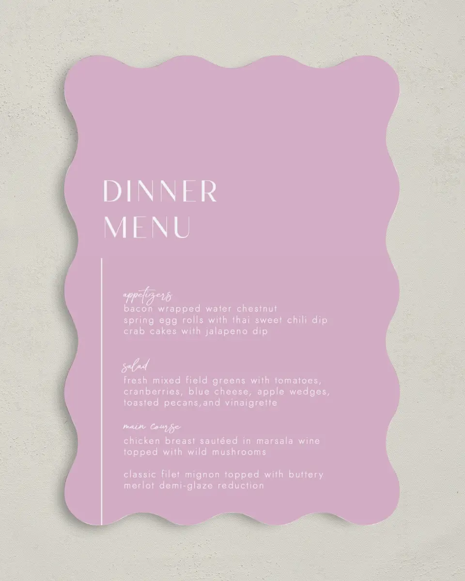 This is a 5" x 7" Wedding Menu Card called The Brooklyn printed in full color on Premium Smooth paper