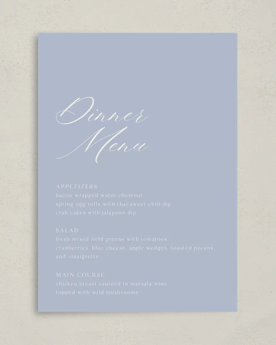 This is a 5" x 7" Wedding Menu Card called The Savannah printed in full color on Premium Smooth paper