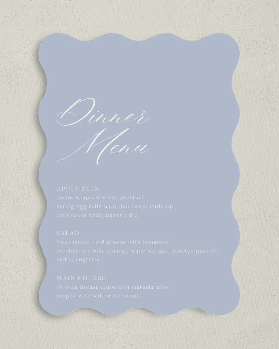 This is a 5" x 7" Wedding Menu Card called The Savannah printed in full color on Premium Smooth paper