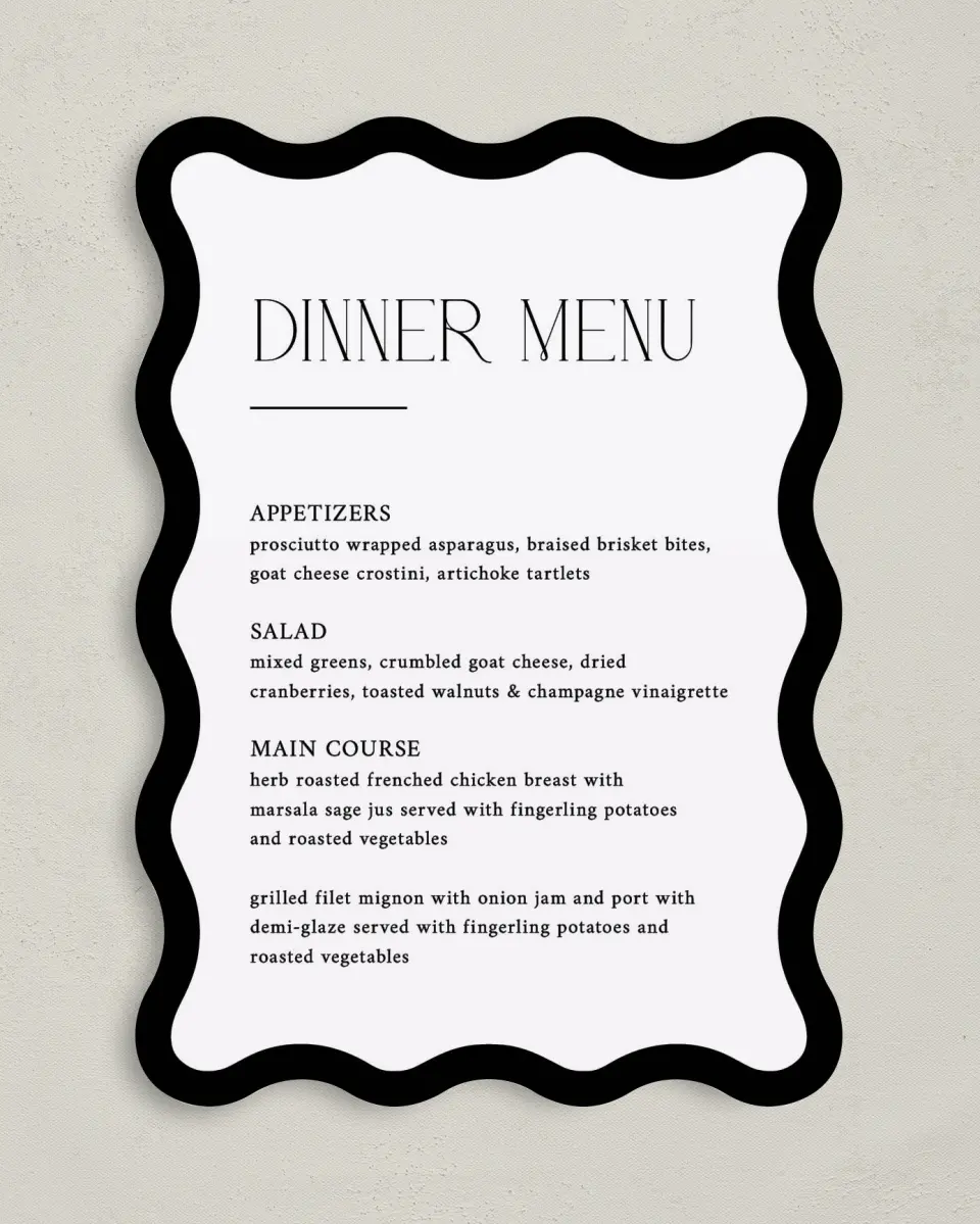 This is a 5" x 7" Wedding Menu Card called The Amber printed in full color on Premium Smooth paper